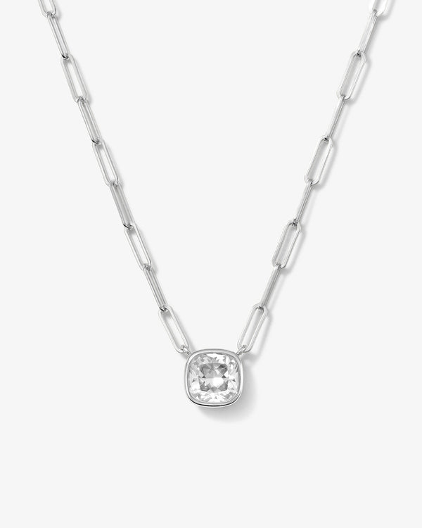 Baby Samantha Single Cushion Necklace - Silver|White Diamondettes