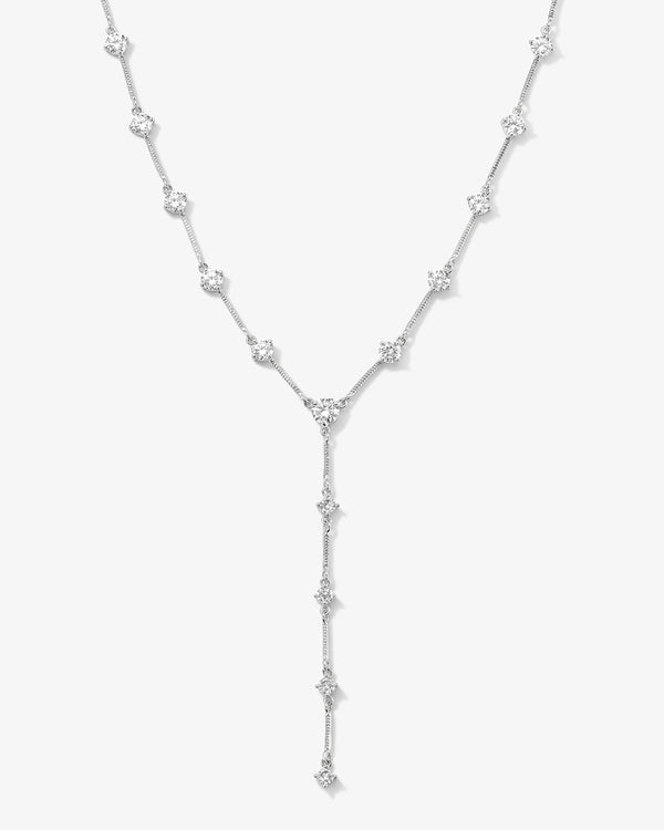 Lavish Lariat Necklace - Silver|White Diamondettes