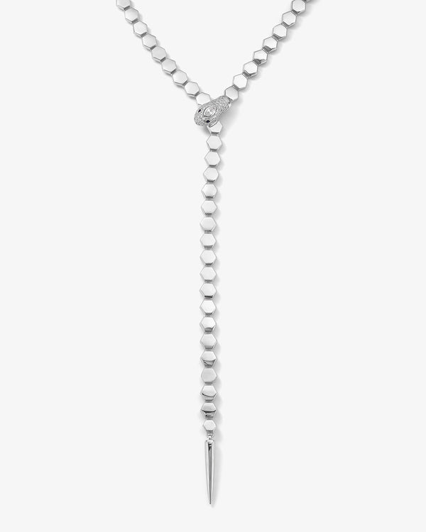 Jane Lariat Necklace - Silver|White Diamondettes