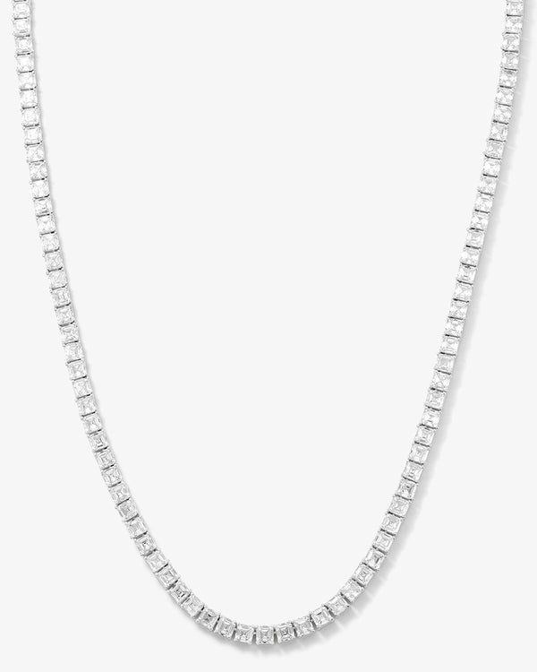 The Queen's Tennis Necklace 24" - Silver|White Diamondettes