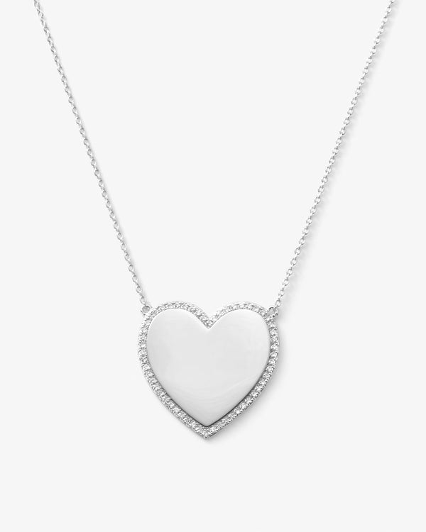 XL You Have My Heart Pave Necklace 15" - Silver|White Diamondettes